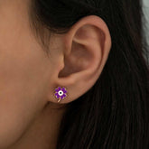 Boucles d'oreilles trèfle violet argenté